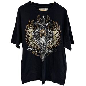 VTG American Choppers Skull Wings‎ Motorcycle Black Faded T-Shirt Sz XL